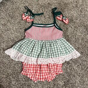 Southern darlin smocks  Red and Green Gingham toddler Set